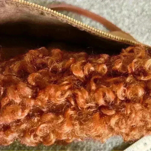 Steve Madden Kate Rust Corduroy Faux Shearling Studded Adjustable Crossbody - Picture 4 of 5